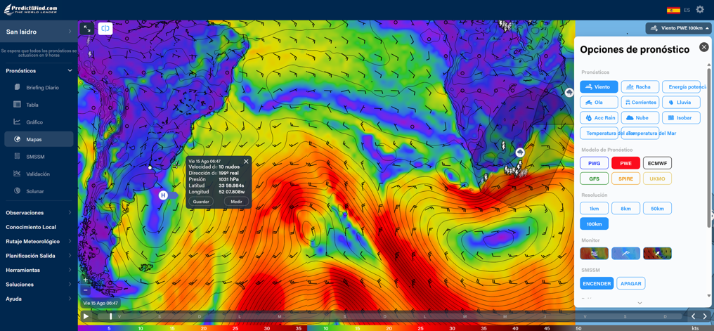 PredictWind - Animación de mapas de viento.