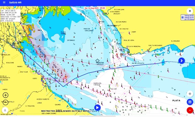 SailGrib WR - Integrando cartografía de Navionics Boating y capas propias.
